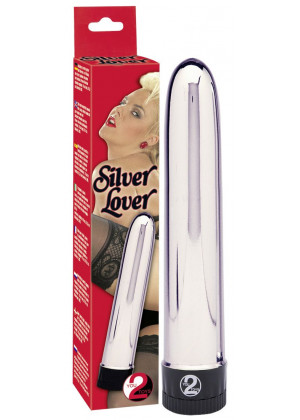 Серебристый классический вибратор Silver Lover - 19 см.