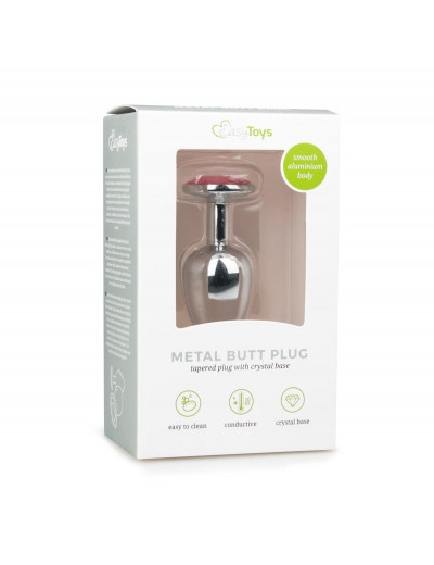 Серебристая анальная пробка с розовым кристаллом Metal Butt Plug - 7,2 см.