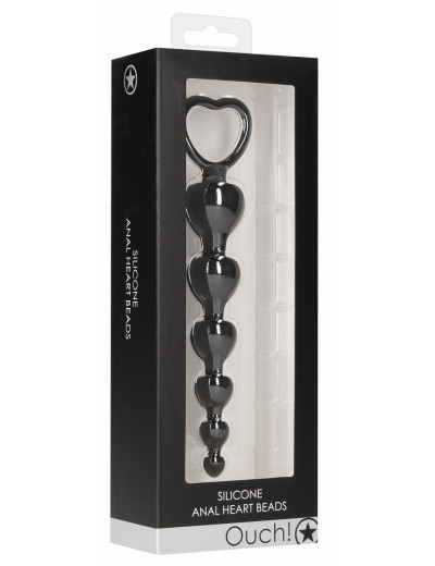 Черная анальная елочка Anal Heart Beads - 18,5 см.