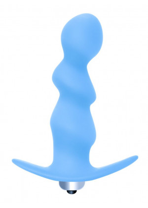 Голубая фигурная анальная вибропробка Spiral Anal Plug - 12 см.