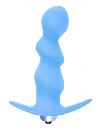 Голубая фигурная анальная вибропробка Spiral Anal Plug - 12 см.