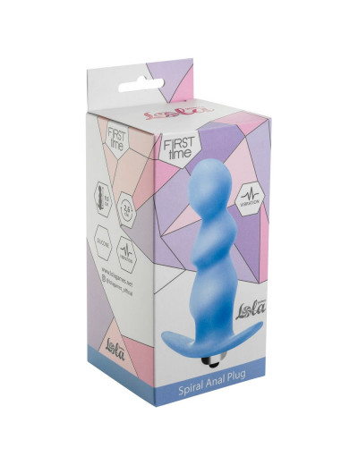 Голубая фигурная анальная вибропробка Spiral Anal Plug - 12 см.