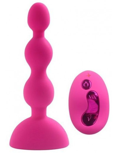 Розовый анальный вибростимулятор Anal Beads S с пультом ДУ - 14,5 см.