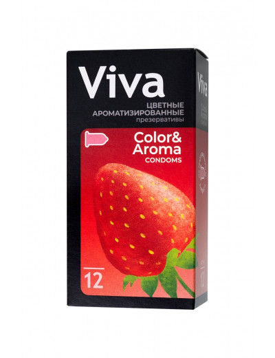 Цветные презервативы VIVA Color Aroma с ароматом клубники - 12 шт.