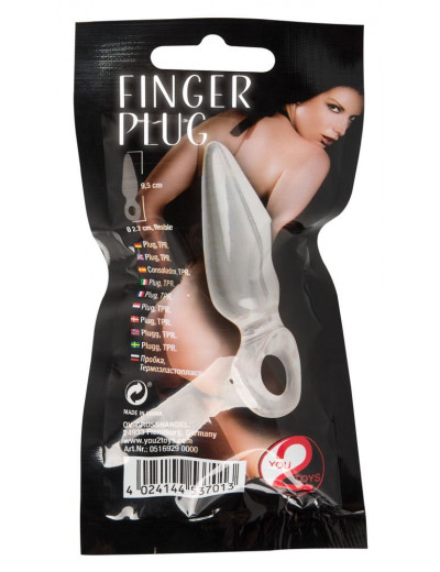 Анальная втулка с колечком на пальчик Finger Plug - 9,5 см.