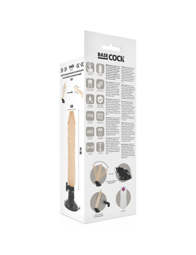 Телесный вибратор на мощной присоске Basecock Realistic Vibrator Remote Control - 20 см.