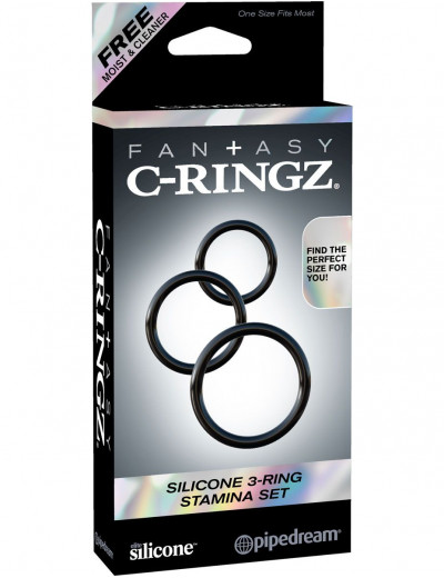 Набор из трех черных эрекционных колец Silicone 3-Ring Stamina Set