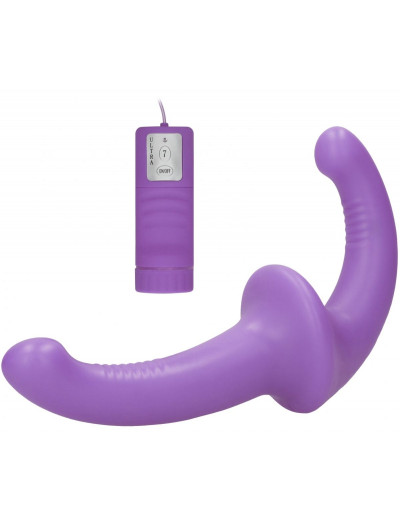 Фиолетовый безремневой вибрострапон с пультом управления Vibrating Silicone Strapless Strapon