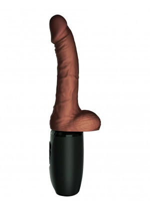 Коричневый хай-тек вибратор с функцией толкания 6.5 Thrusting Cock With Balls