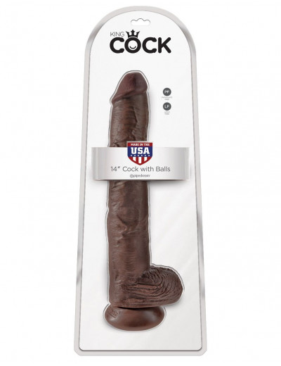 Коричневый фаллоимитатор-гигант 14  Cock with Balls - 37,5 см.