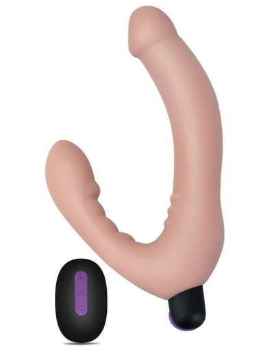 Безремневой страпон с вибрацией и пультом ДУ Rechargeable IJOY Strapless Strap on - 22 см.