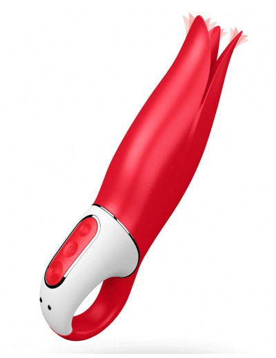 Красный вибратор Satisfyer Power Flower с лепестками - 18,8 см.