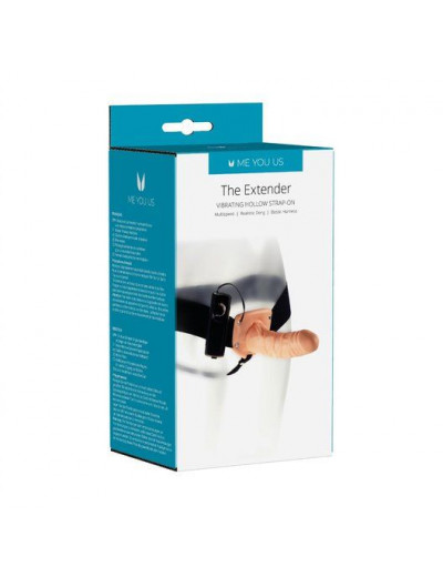 Телесный полый вибрострапон The Extender Hollow Vibrating Strap-On - 15 см.
