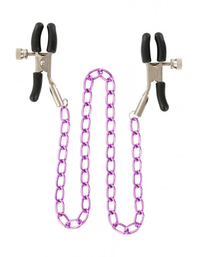 Зажимы для сосков Nipple Chain Metal на фиолетовой цепочке