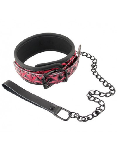 Красно-чёрный кожаный ошейник с поводком Collar With Leash