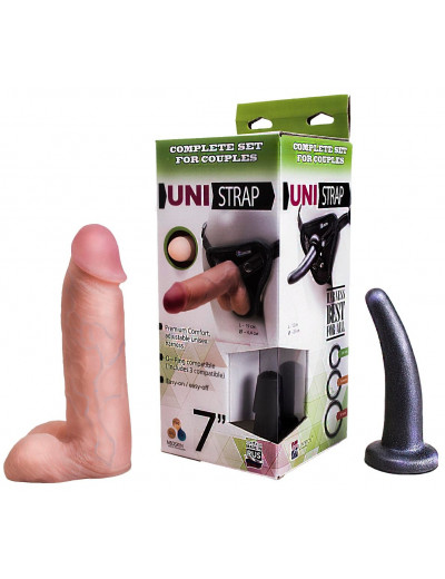 Страпон-унисекс с двумя насадками UNI strap 7  Harness - 19 и 12 см.