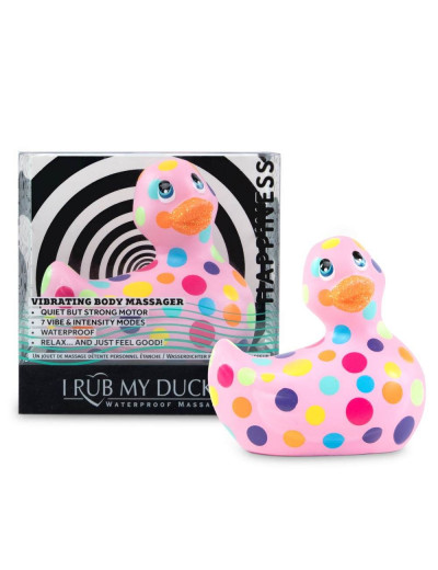 Розовый вибратор-уточка I Rub My Duckie 2.0 Happiness в разноцветный горох