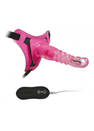 Розовый страпон на трусиках с вибрацией 10Mode Vibrations Harness-G spot Dong - 18,7 см.