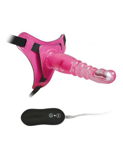 Розовый страпон на трусиках с вибрацией 10Mode Vibrations Harness-G spot Dong - 18,7 см.