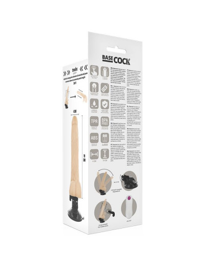 Телесный вибратор на мощной присоске Basecock Realistic Vibrator Remote Control - 19 см.