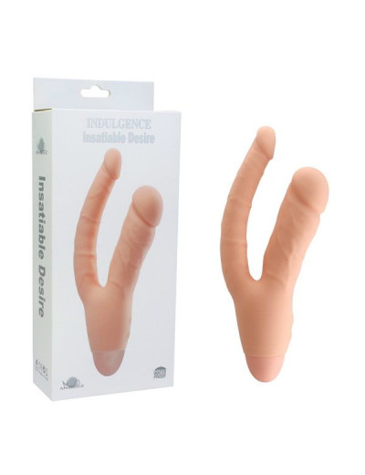 Телесный двойной вибратор INDULGENCE Insatiable Desire - 21,5 см.