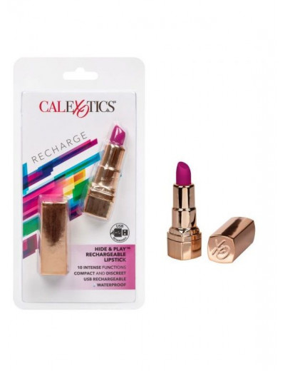 Золотистый вибратор-помада с пурпурным мягким кончиком Hide   Play Rechargeable Lipstick