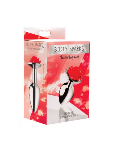 Серебристая анальная пробка с розой Red Rose Butt Plug - 8 см.