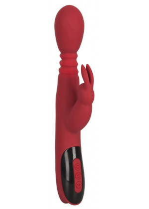 Красный вибромассажер с клиторальным отростком Rabbit Vibrator - 26,5 см.