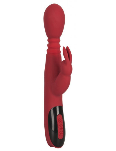 Красный вибромассажер с клиторальным отростком Rabbit Vibrator - 26,5 см.