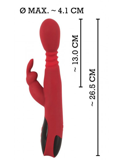 Красный вибромассажер с клиторальным отростком Rabbit Vibrator - 26,5 см.