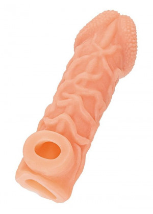 Телесная закрытая насадка с венками Cock Sleeve 006 Size M - 15,6 см.