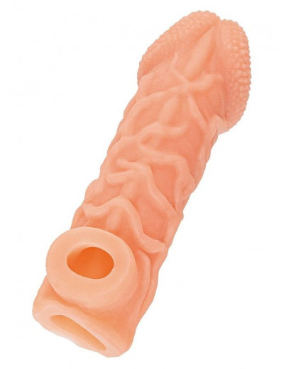 Телесная закрытая насадка с венками Cock Sleeve 006 Size M - 15,6 см.