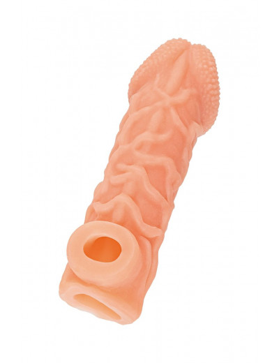 Телесная закрытая насадка с венками Cock Sleeve 006 Size M - 15,6 см.