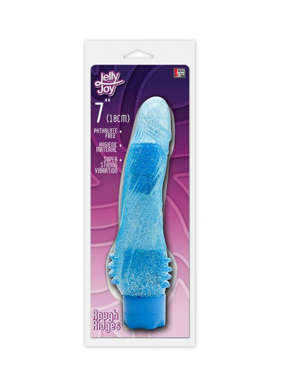 Голубой водонепроницаемый вибратор JELLY JOY ROUGH RIDGES MULTISPEED VIBE - 18 см.