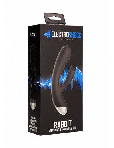 Чёрный вибратор E-Stimulation Rabbit Vibrator с электростимуляцией - 19 см.