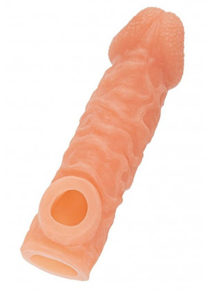 Телесная закрытая насадка с шершавой головкой Cock Sleeve 007 Size L - 17,6 см.