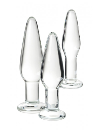 Набор из трех стеклянных анальных пробок с круглым ограничителем Sexus Glass