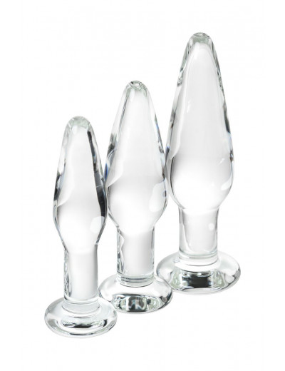 Набор из трех стеклянных анальных пробок с круглым ограничителем Sexus Glass
