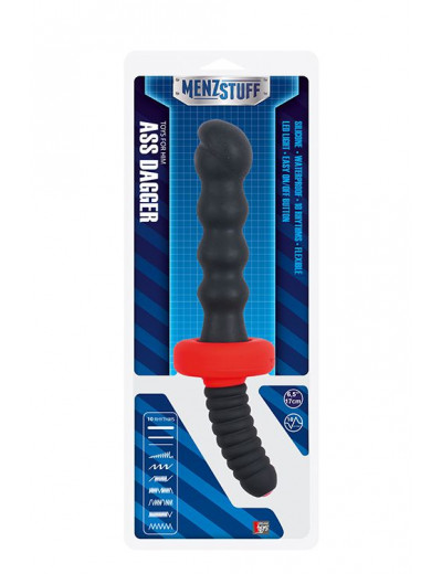 Чёрный двусторонний вибромассажер для анальной стимуляции MENZSTUFF ASS DAGGER KNOTTED - 30 см.