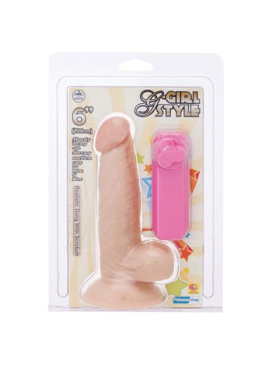 Реалистичный вибромассажёр с присоской и выносным пультом G-GIRL STYLE 6INCH VIBRATING DONG - 15,2 см.
