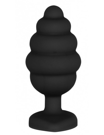 Черная анальная пробка Extra Large Ribbed Diamond Heart Plug - 9,6 см.