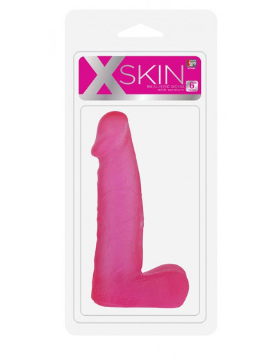 Розовый фаллоимитатор средних размеров XSKIN 6 PVC DONG - 15 см.