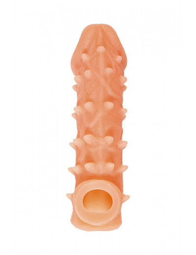 Телесная закрытая насадка с пупырышками Cock Sleeve 005 Size S - 13,8 см.