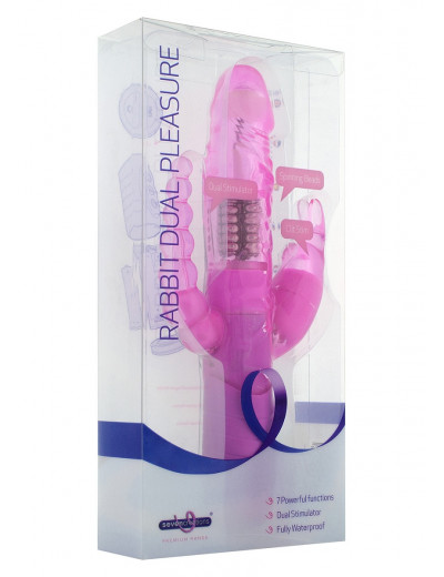 Розовый вибратор RABBIT DUAL PLEASURE с клиторальным и анальным стимуляторами - 22 см.