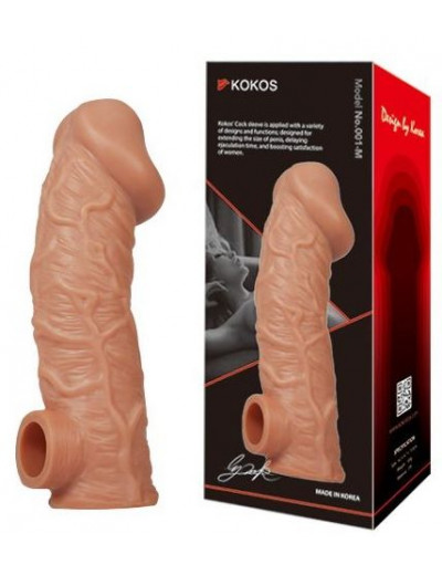 Телесная насадка на фаллос с фиксацией мошонки EXTREME SLEEVE - 15,6 см.