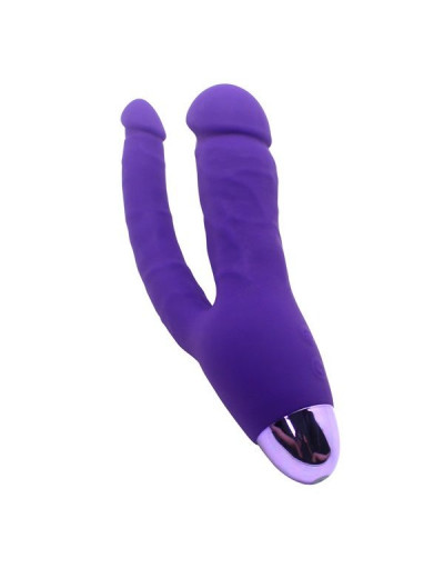 Фиолетовый двойной вибратор INDULGENCE Rechargeable Insatiable Desire - 21 см.