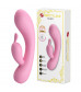 Нежно-розовый вибратор Hugo с клиторальным отростком - 16,5 см.