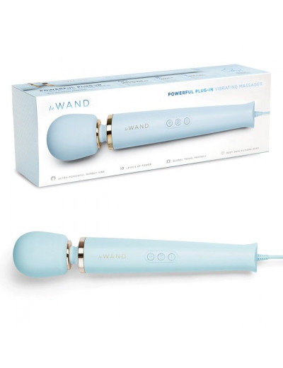 Голубой проводной вибромассажер Le Wand Sky Blue с 10 скоростями