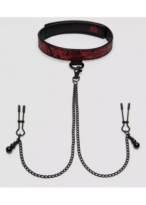 Ошейник с зажимами для сосков Reversible Collar Nipple Clamps