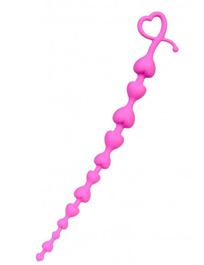 Розовая силиконовая анальная цепочка Long Sweety - 34 см.